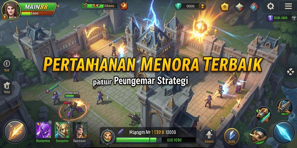 Screenshot permainan MAIN88 menampilkan aksi Tower Defense yang intens dan strategis.