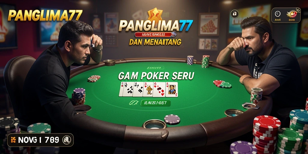 Screenshot permainan <strong>PANGLIMA77</strong> menampilkan suasana poker yang menegangkan.