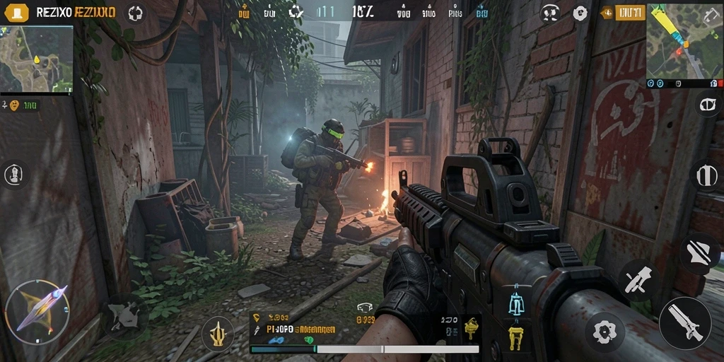 Tangkapan layar utama dari gameplay menegangkan REZIXO.