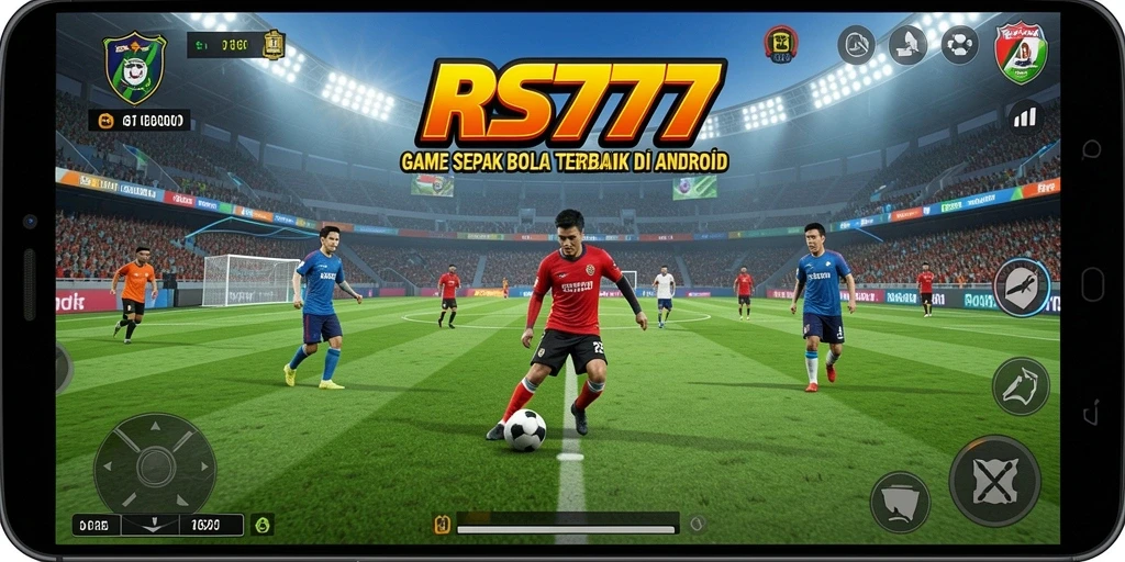 Tangkapan layar dari gameplay <strong>RS777</strong> yang menampilkan aksi sepak bola seru.
