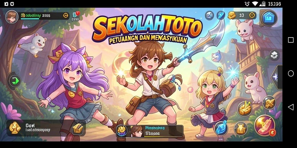 Screenshot permainan <strong>SEKOLAHTOTO</strong> yang menampilkan aksi karakter anime.