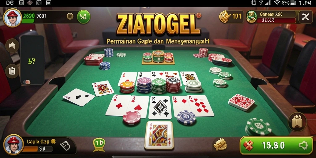 Tampilan gameplay ZIATOGEL dengan pemain yang asyik bermain Gaple.